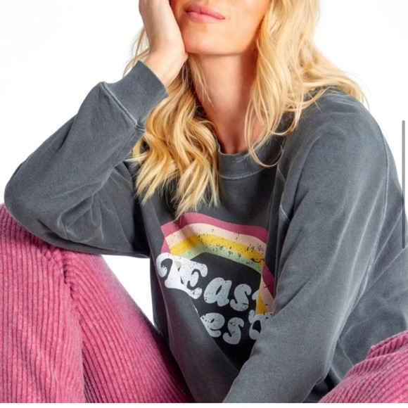 Wildfox Easy Does It Sweatshirt Charcoal Rainbow Medium Graphic Boho Oversized - Picture 8 of 9